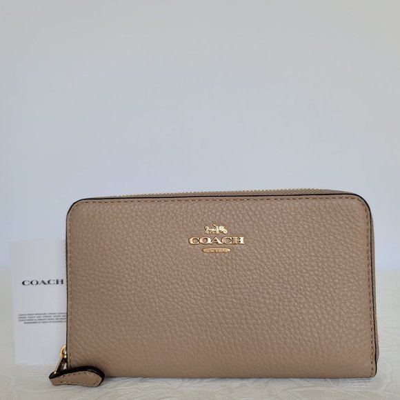 COACH Handbags - COACH Pebble Leather Medium ID Zip-Around Wallet-Taupe color